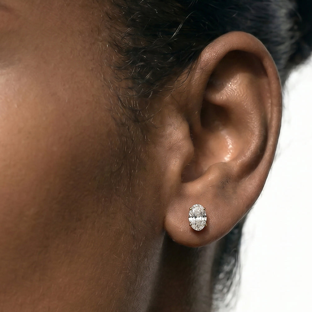 Classic Oval Diamond Stud Earrings (F/G VS+) with 14KT Yellow Gold / Lab / 1 1/2 Cut Diamond in 14KT Yellow Gold / Lab / 1 1/2 view 2
