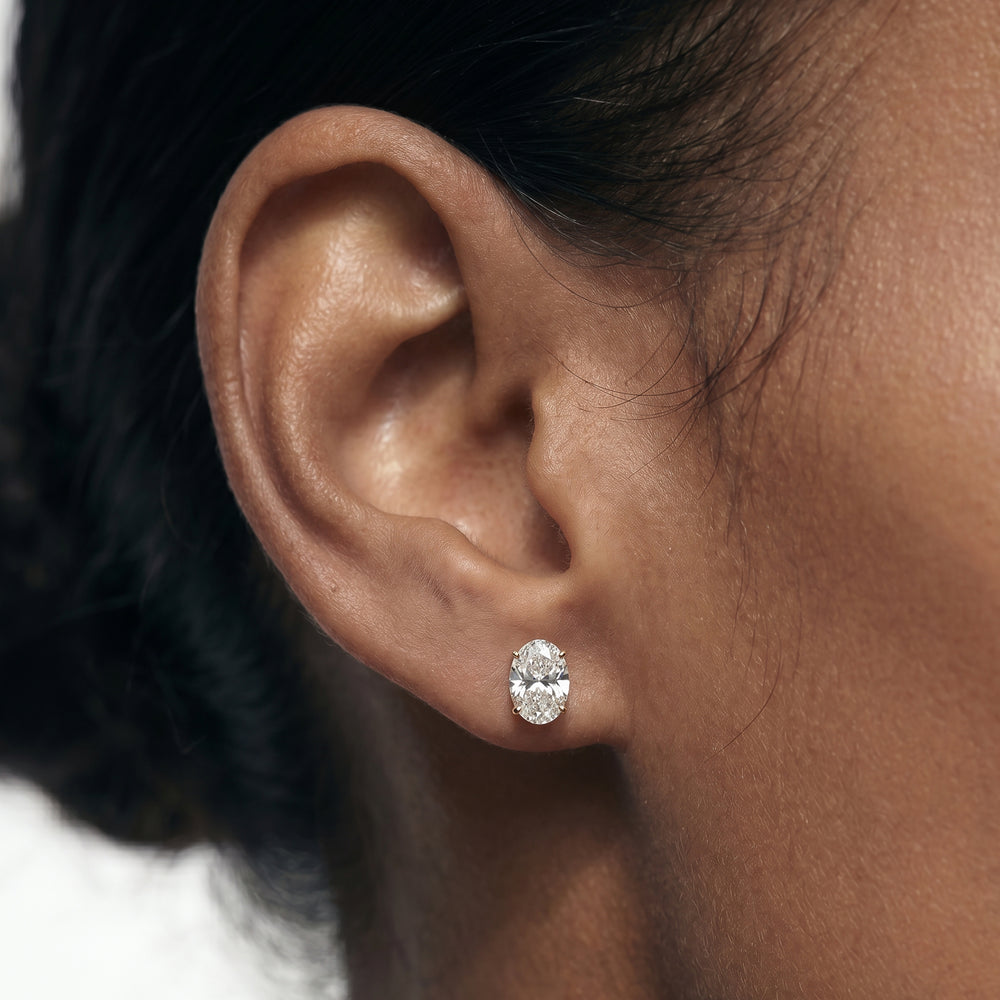 Classic Oval Diamond Stud Earrings (F/G VS+) with 14KT Yellow Gold / Lab / 2 Cut Diamond in 14KT Yellow Gold / Lab / 2 view 2
