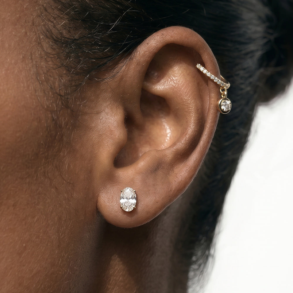 Classic Oval Diamond Stud Earrings (F/G VS+) with 14KT Yellow Gold / Lab / 2 Cut Diamond in 14KT Yellow Gold / Lab / 2 view 3
