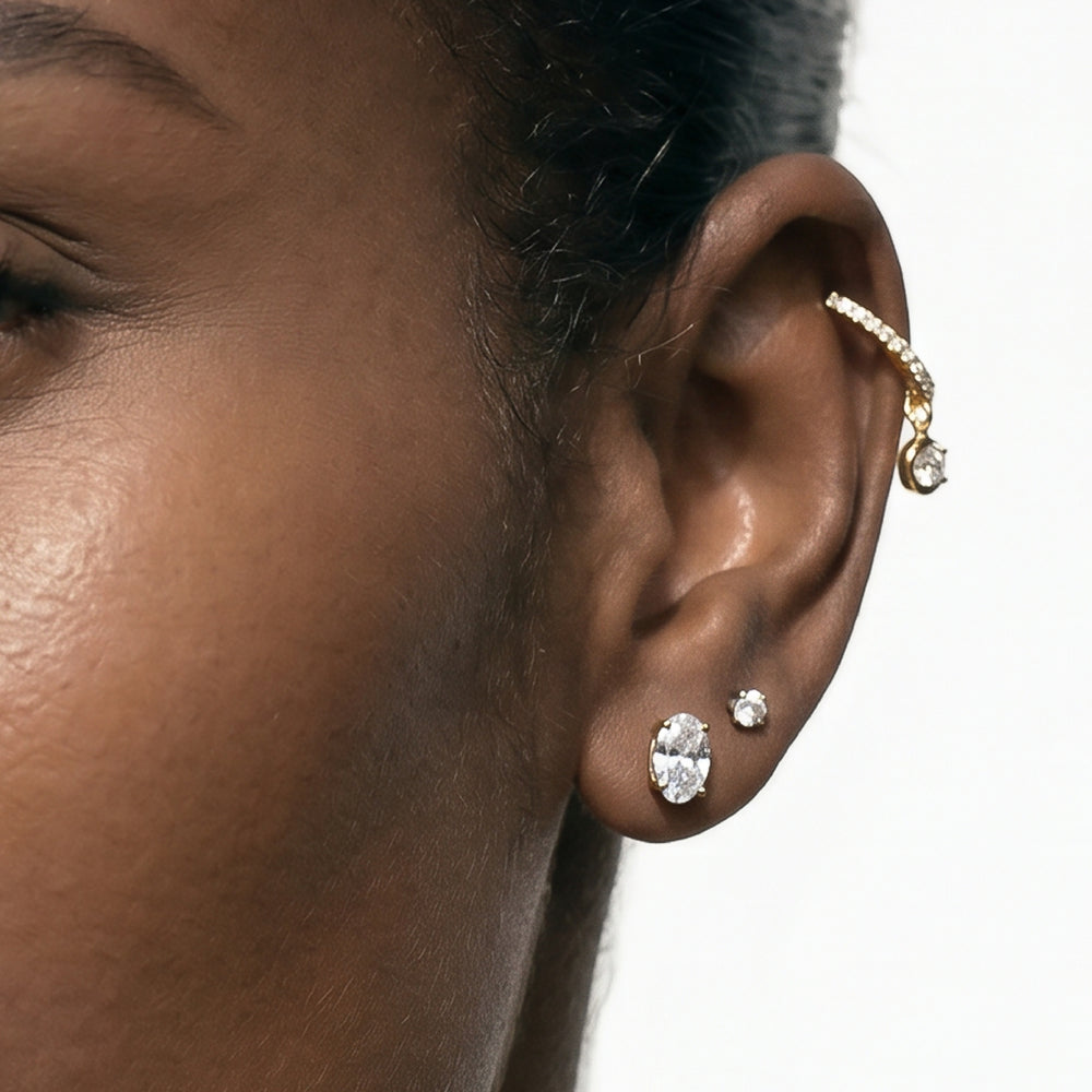 Classic Oval Diamond Stud Earrings (F/G VS+) with 14KT White Gold / Lab / 2 Cut Diamond in 14KT White Gold / Lab / 2 view 4
