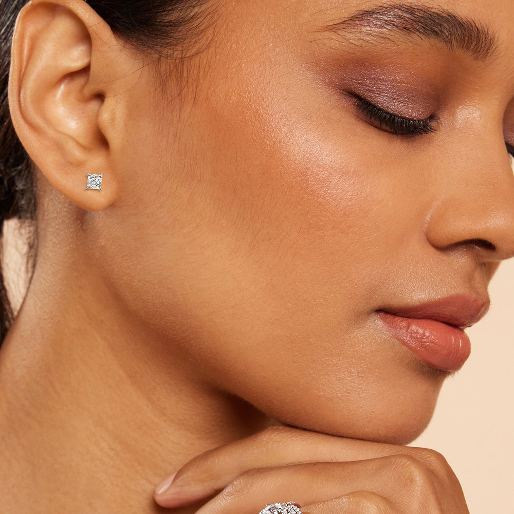 Classic Princess Brilliant Cut Diamond Martini Stud Earrings (F/G VS+) with 14KT Yellow Gold / Lab / 1 1/2 Cut Diamond in 14KT Yellow Gold / Lab / 1 1/2 view 3
