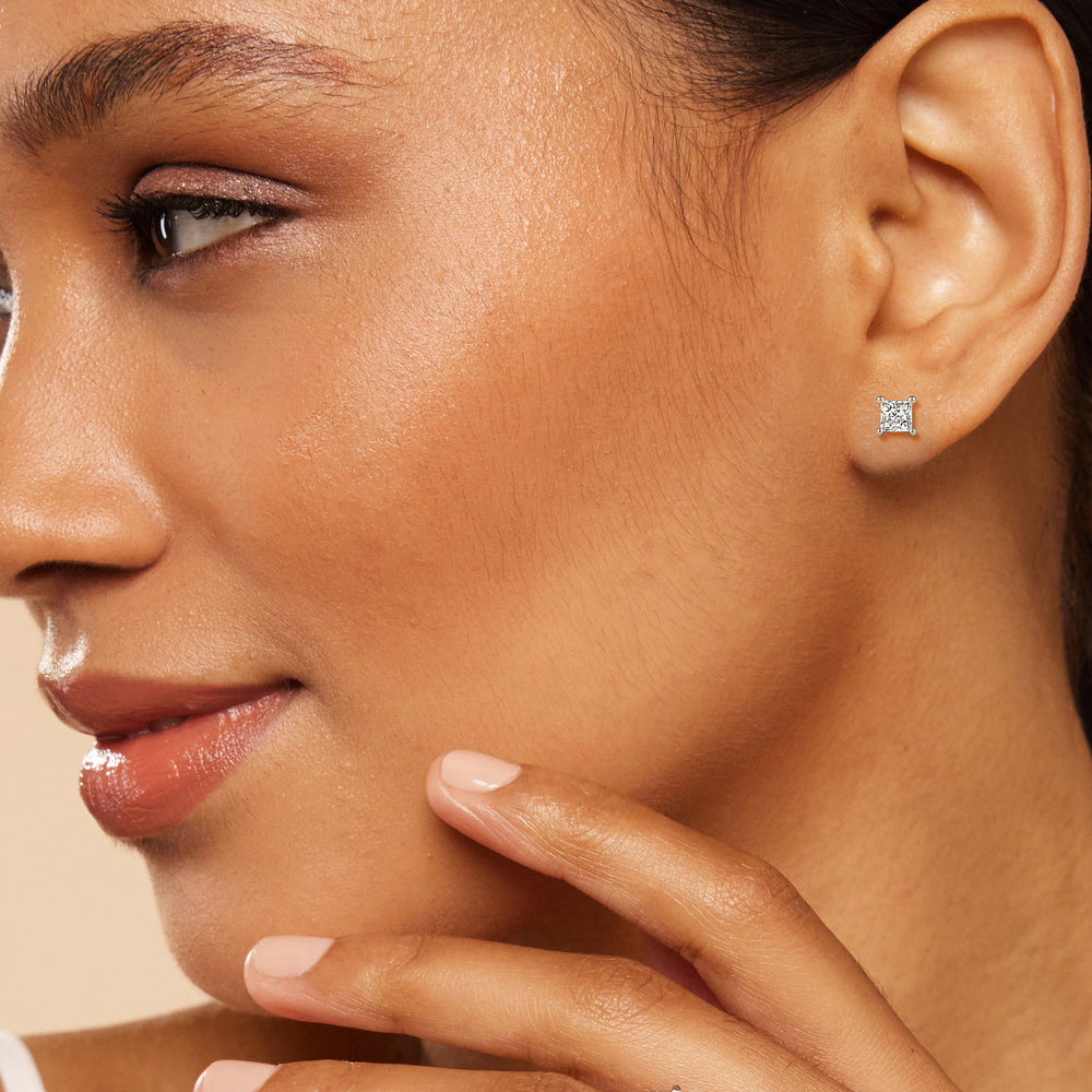 Classic Princess Brilliant Cut Diamond Martini Stud Earrings (F/G VS+) with 14KT Rose Gold / Lab / 2 Cut Diamond in 14KT Rose Gold / Lab / 2 view 2
