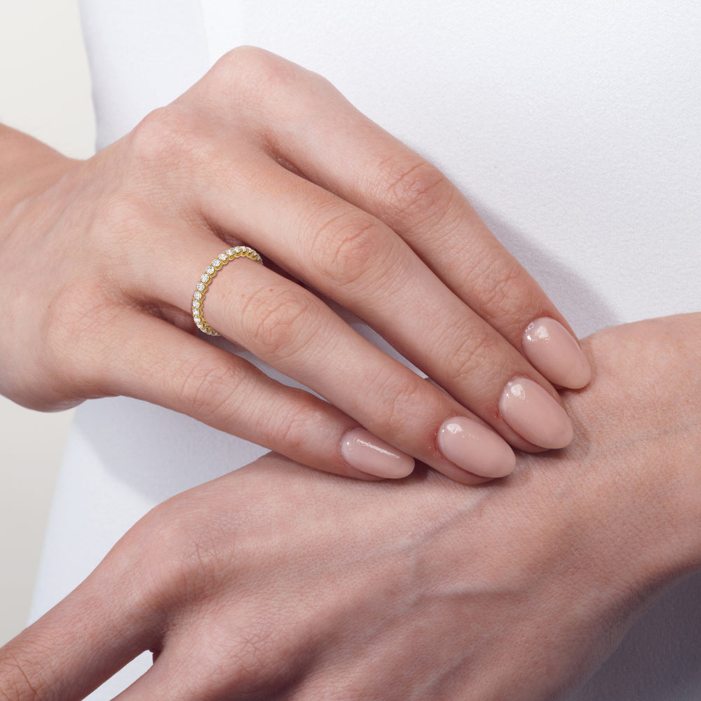 Model Wearing Shared Prong Wave Lab Diamond Eternity Ring (F/G SI+) view