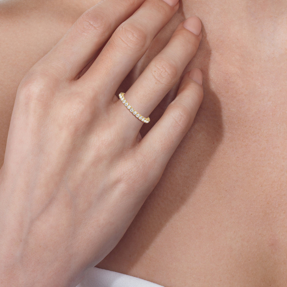 Model Wearing Shared Prong Wave Lab Diamond Eternity Ring (F/G SI+) view