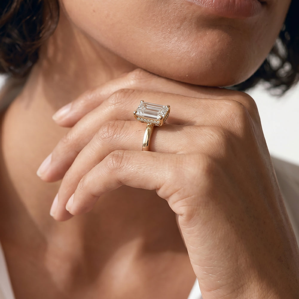 Cushion Cut Modern Fine Line High Hidden Halo Solitaire Ring with Lab Grown Diamond in 14KT Rose Gold view 2

