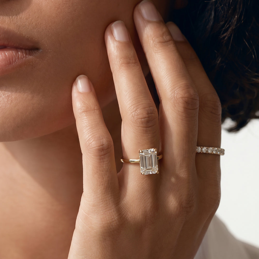 Radiant Cut Modern Fine Line High Hidden Halo Solitaire Ring with Lab Grown Diamond in 14KT Platinum view 3

