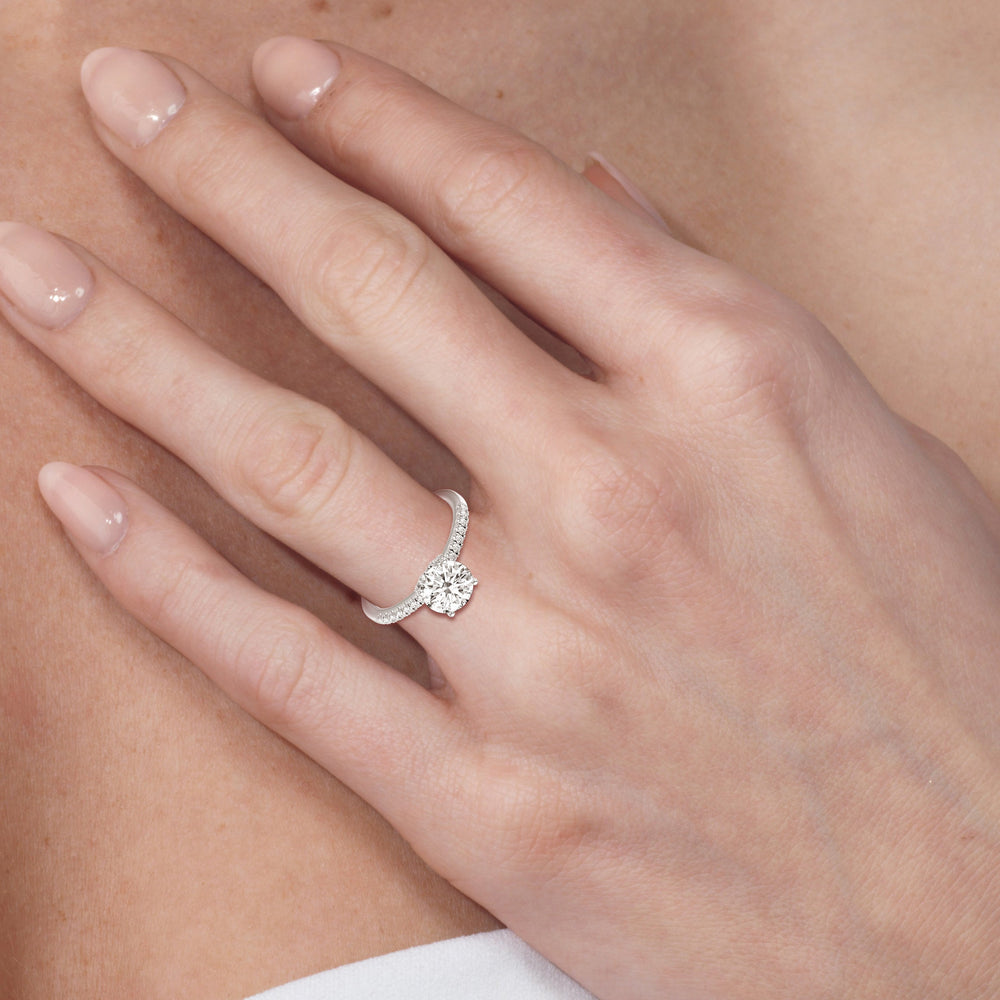 Model Wearing 3.50ct Oval Arc Hidden Halo Engagement Ring view