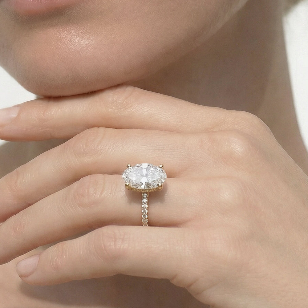 Round Cut Arc Hidden Halo Engagement Ring with Lab Grown Diamond in 14KT Yellow Gold view 4
