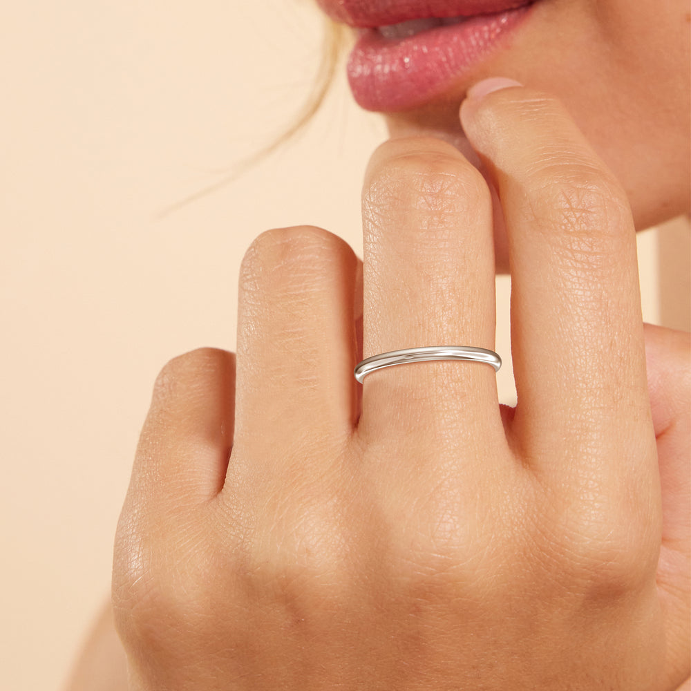 Model Wearing Tulip Basket Cathedral Classic Solitaire Wedding Band view