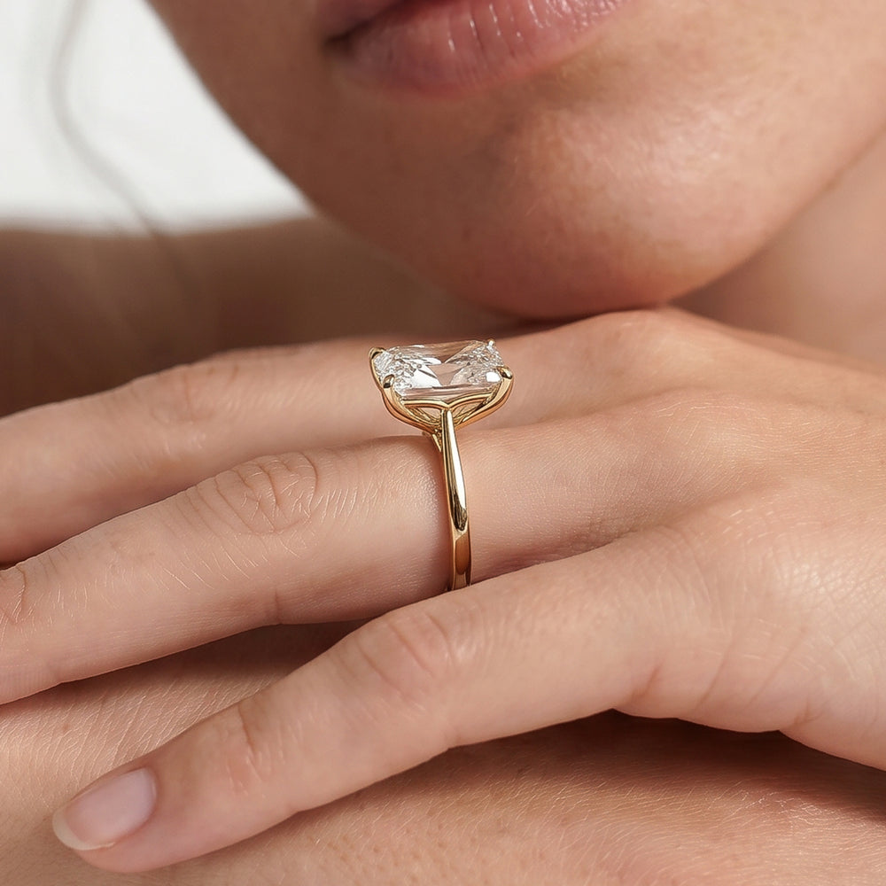 Tulip Basket Cathedral Classic Solitaire Engagement Ring with Cushion Cut Diamond in 14KT Yellow Gold view 3
