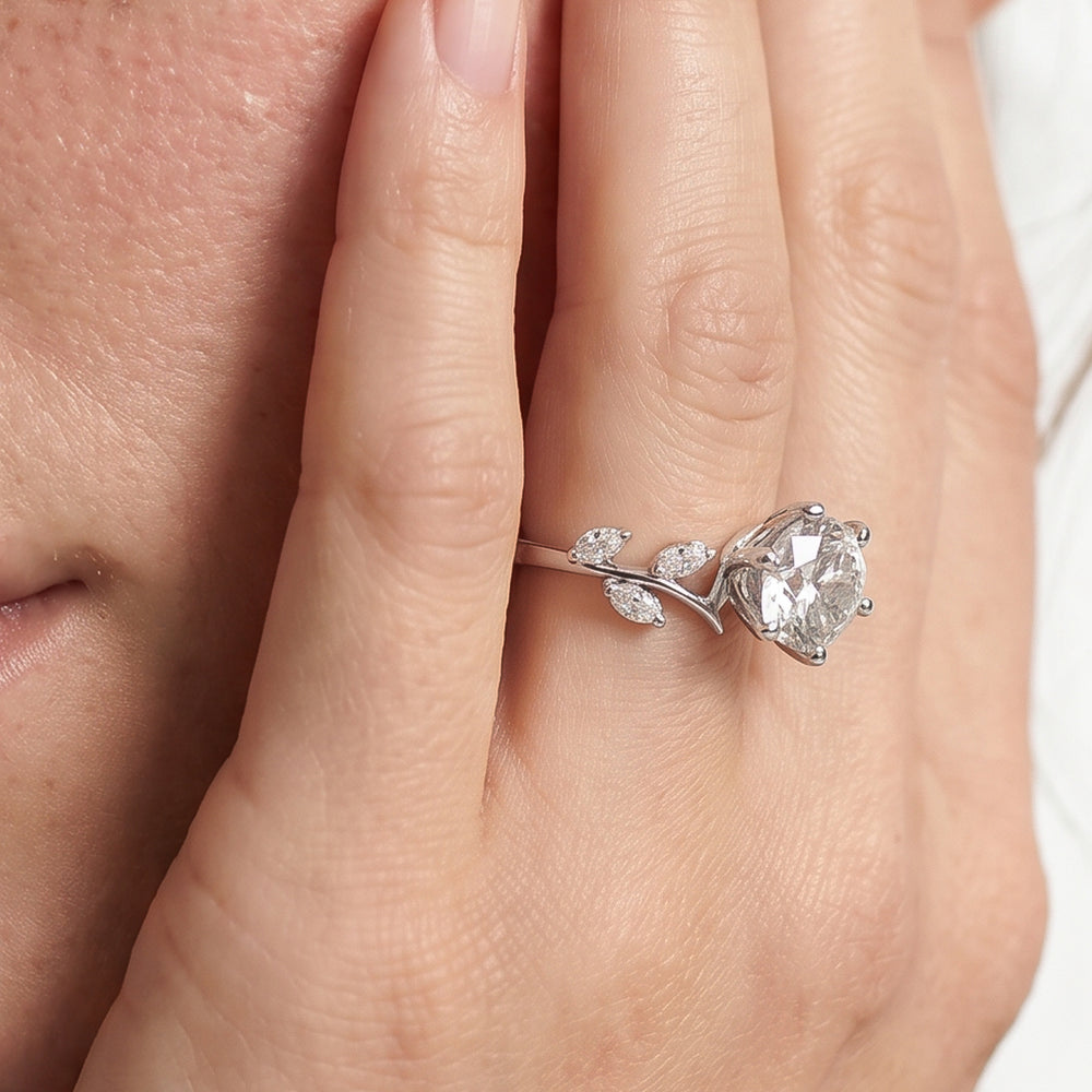 Slender Vine Six Prong Engagement Ring with Round Cut Diamond in 14KT Platinum view 3

