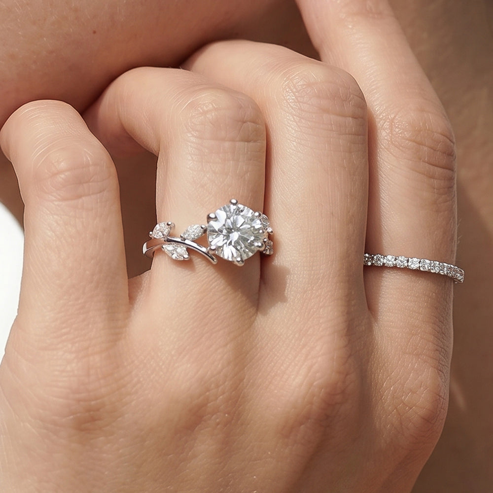 Slender Vine Six Prong Engagement Ring with Emerald Cut Diamond in 14KT Yellow Gold view 3
