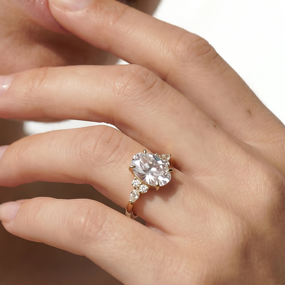 Trio Cluster Engagement Ring with Cushion Cut Diamond in 14KT Yellow Gold view 2
