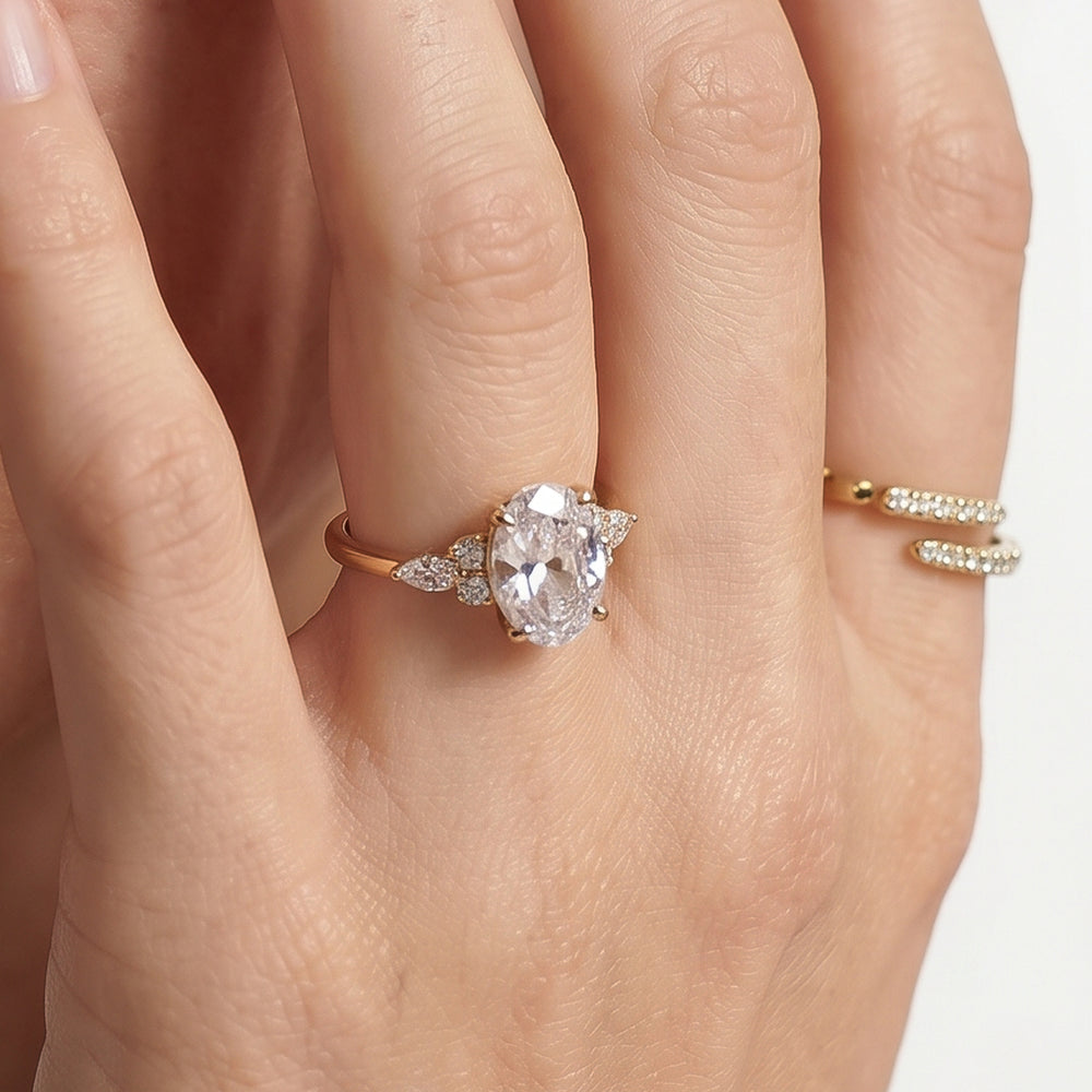 Trio Cluster Engagement Ring with Radiant Cut Diamond in 14KT Platinum view 3
