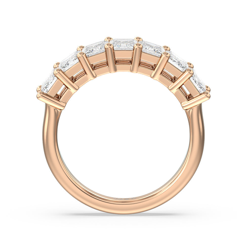 Seven Stone Emerald Cut Diamond Ring (E+ VS+) with 18KT Rose Gold / Lab / 3 Cut Diamond in 14KT Rose Gold / Lab / 3 view 2
