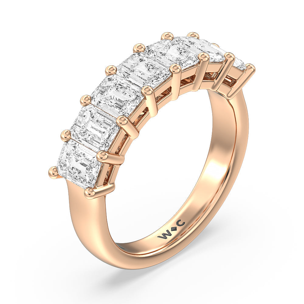 Seven Stone Emerald Cut Diamond Ring (E+ VS+) with 18KT Rose Gold / Lab / 3 Cut Diamond in 14KT Rose Gold / Lab / 3 view 3
