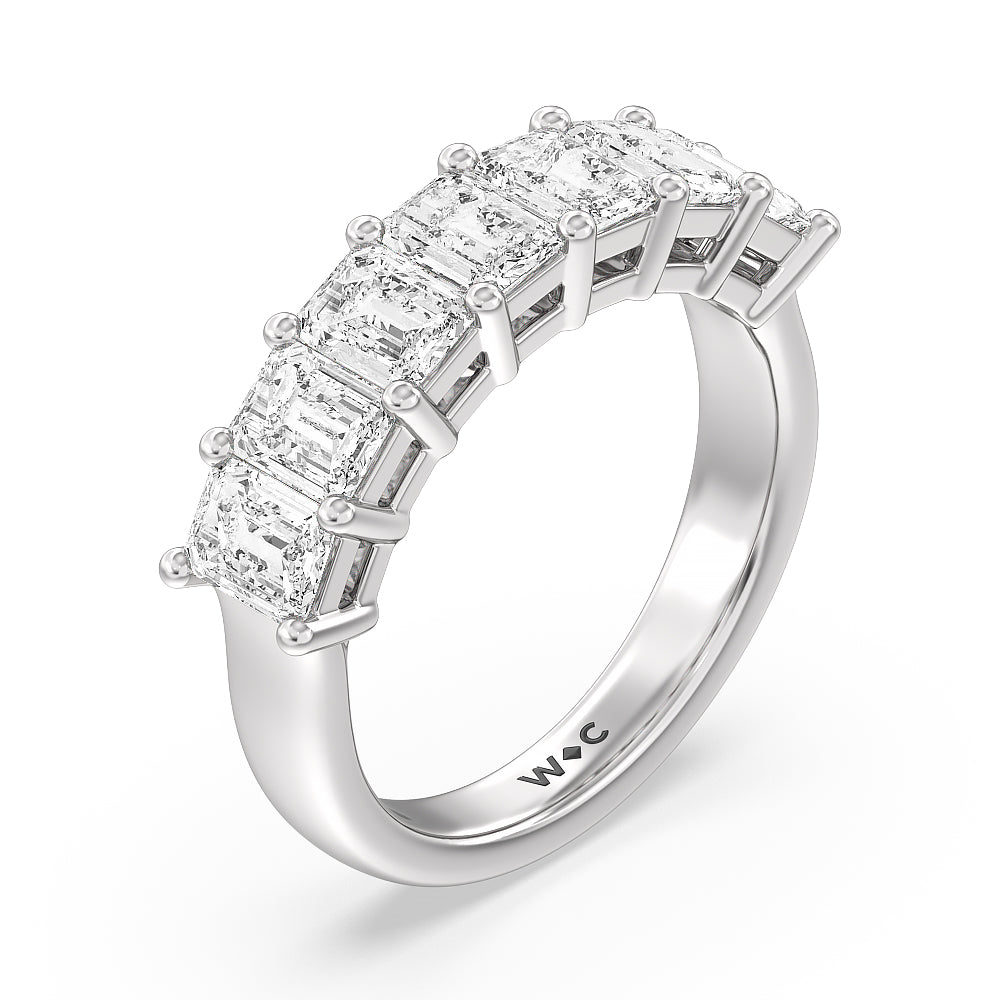 Seven Stone Emerald Cut Diamond Ring (E+ VS+) Size 7 with Platinum / Lab / 3 Cut Diamond in 14KT Platinum / Lab / 3 view 3
