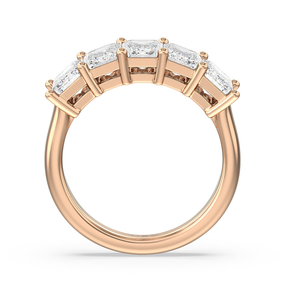 Five Stone Emerald Cut Diamond Ring (E+ VS+) with 18KT Rose Gold / Lab / 4 Cut Diamond in 14KT Rose Gold / Lab / 4 view 3
