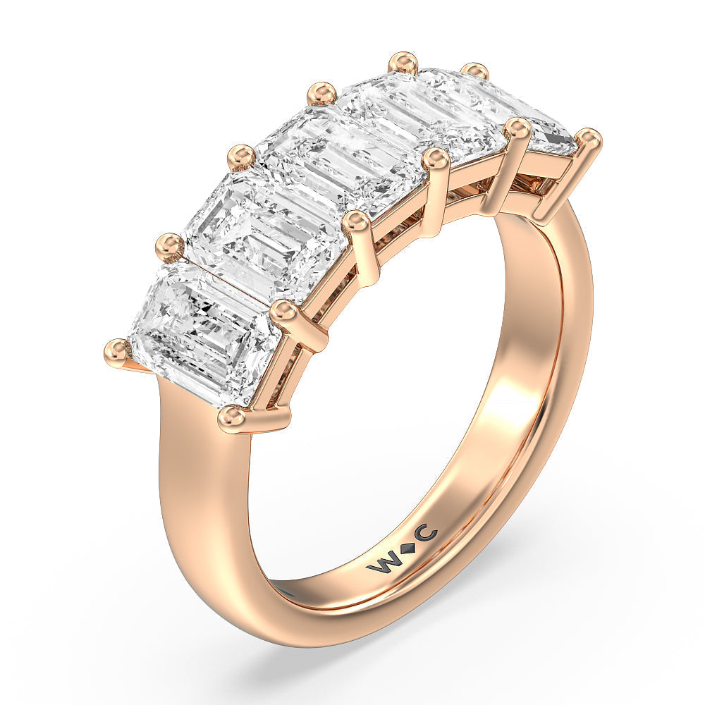 Five Stone Emerald Cut Diamond Ring (E+ VS+) with 18KT Rose Gold / Lab / 4 Cut Diamond in 14KT Rose Gold / Lab / 4 view 2
