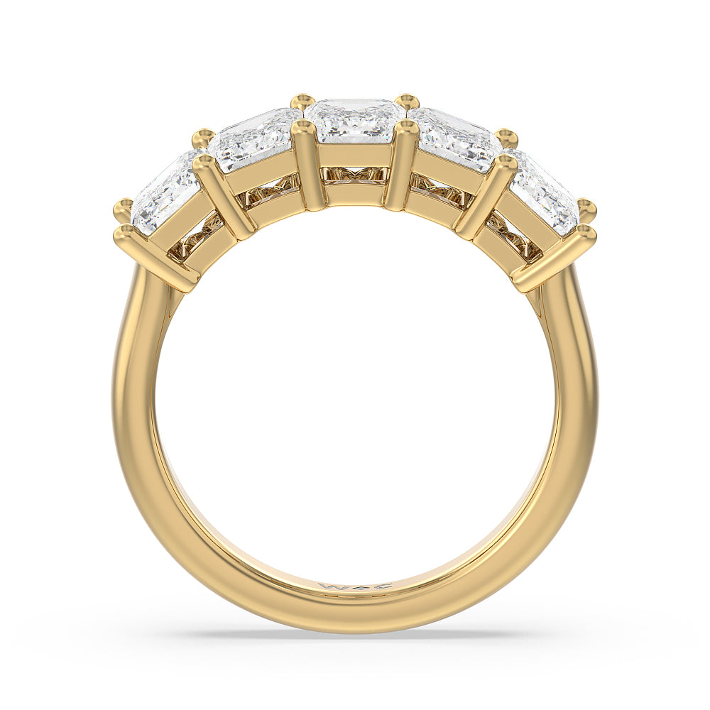 Five Stone Emerald Cut Diamond Ring (E+ VS+) with 18KT Yellow Gold / Lab / 4 Cut Diamond in 14KT Yellow Gold / Lab / 4 view 3

