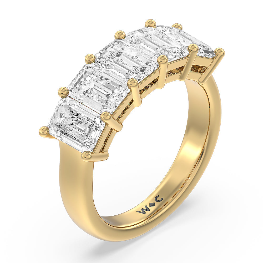 Five Stone Emerald Cut Diamond Ring (E+ VS+) with 18KT Yellow Gold / Lab / 4 Cut Diamond in 14KT Yellow Gold / Lab / 4 view 2
