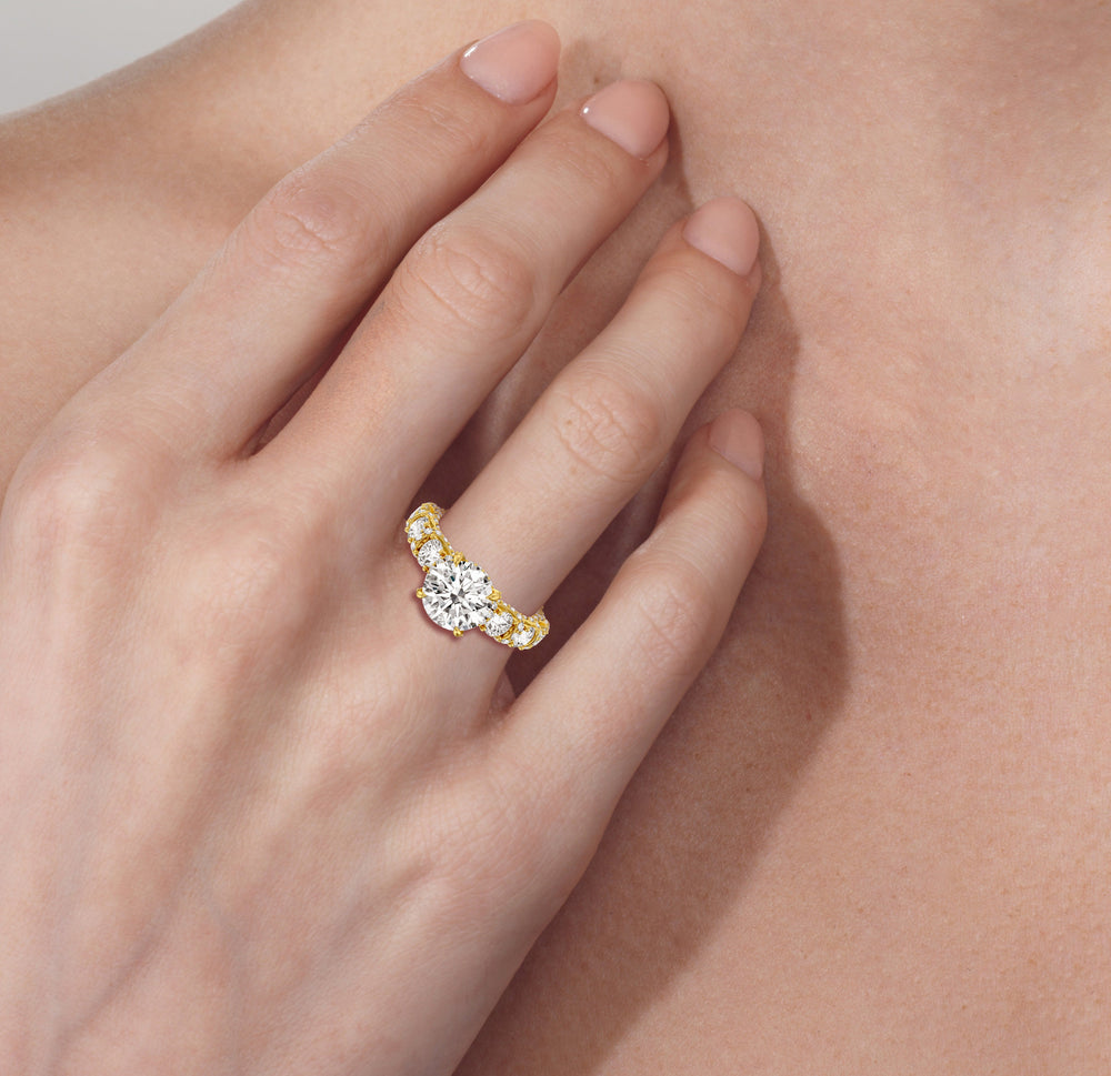 Model Wearing 5.37ct Round Fulton Engagement Ring view