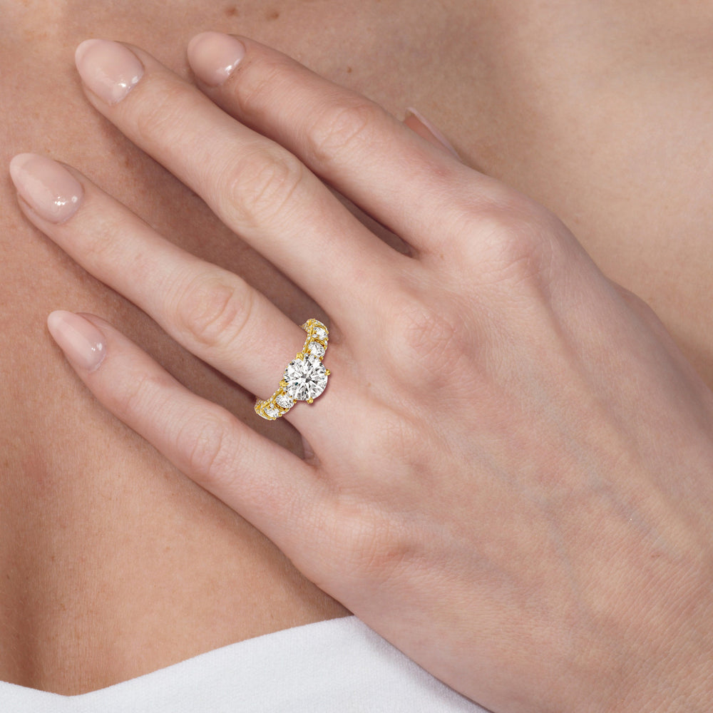 Model Wearing 5.37ct Round Fulton Engagement Ring view