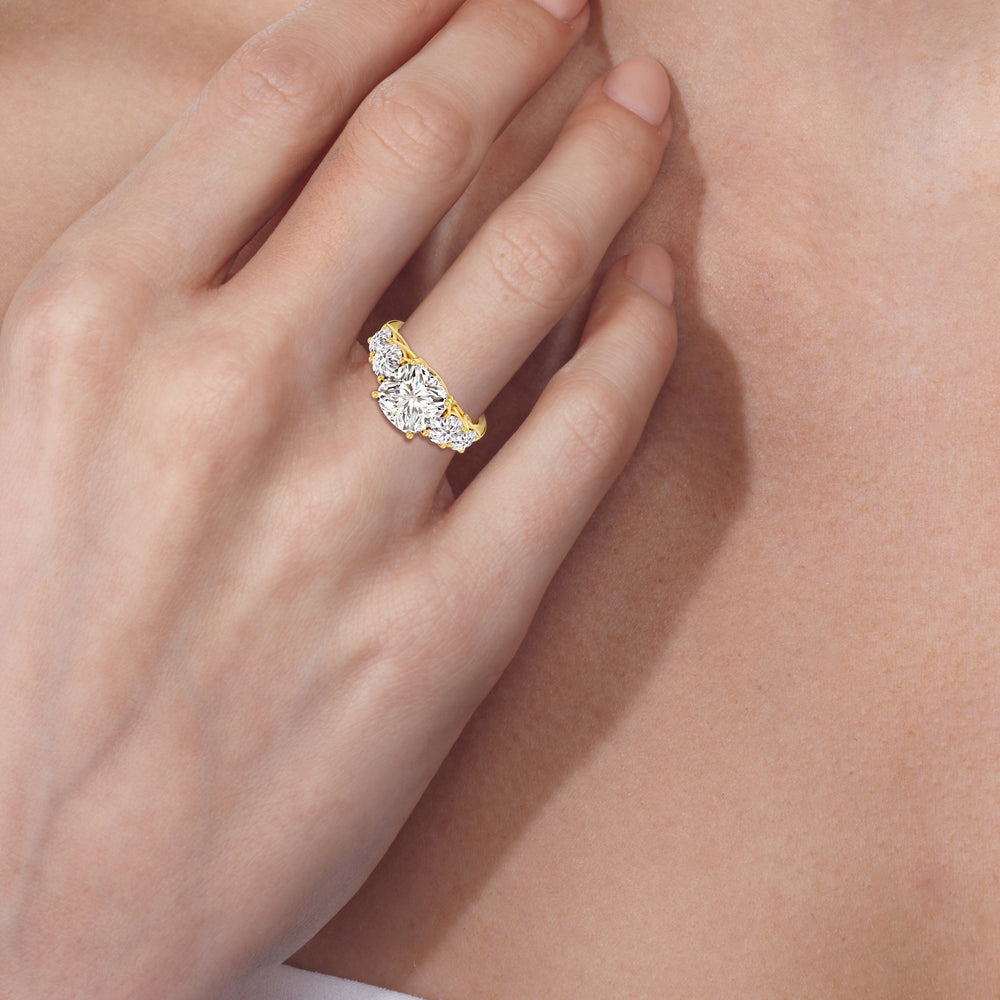 Model Wearing Trellis Basket Side Stone Engagement Ring with Lab Grown Diamond view