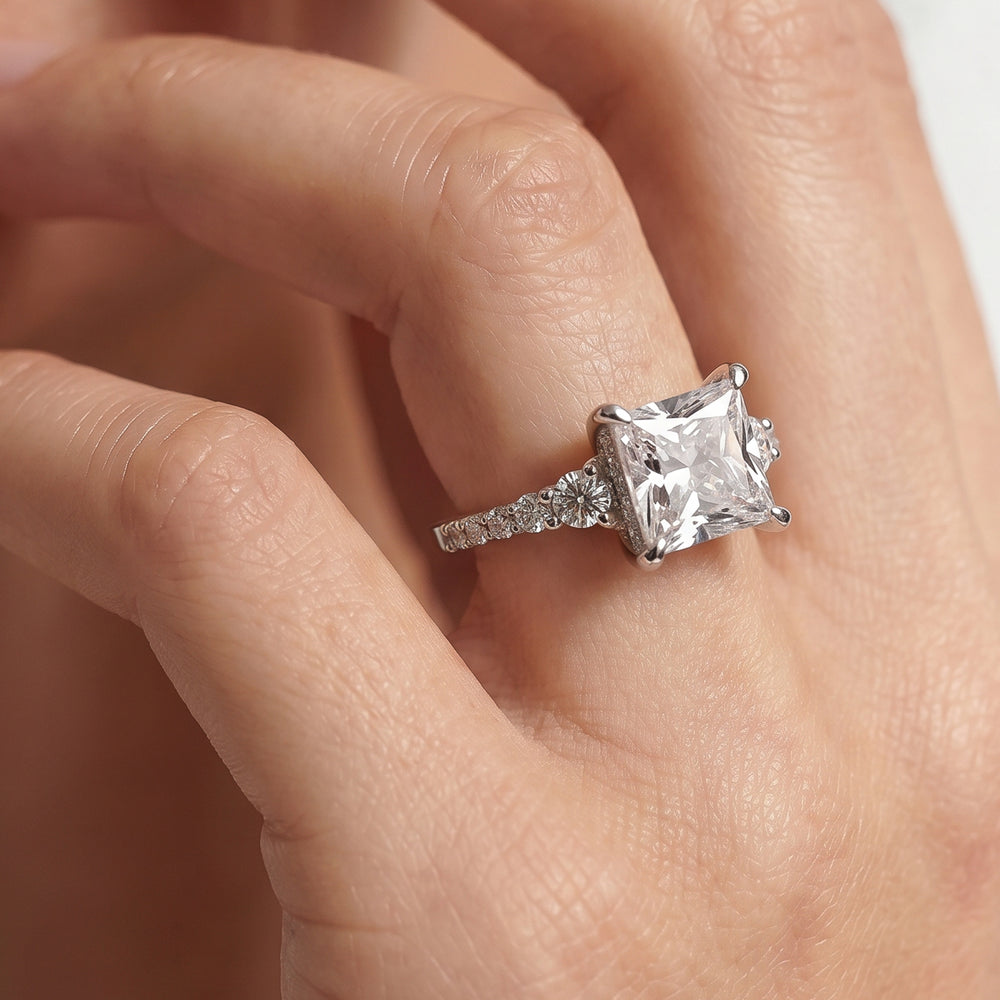 Elegance Side-Stone with Hidden Halo Engagement Ring with Cushion Cut Diamond in 14KT Yellow Gold view 2
