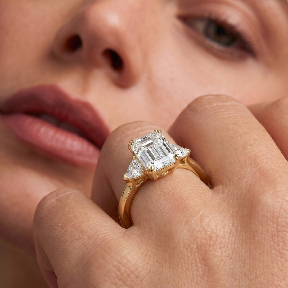 Radiant Cut Elegance Trillion Three Stone Engagement Ring with Lab Grown Diamond in 14KT Platinum view 4
