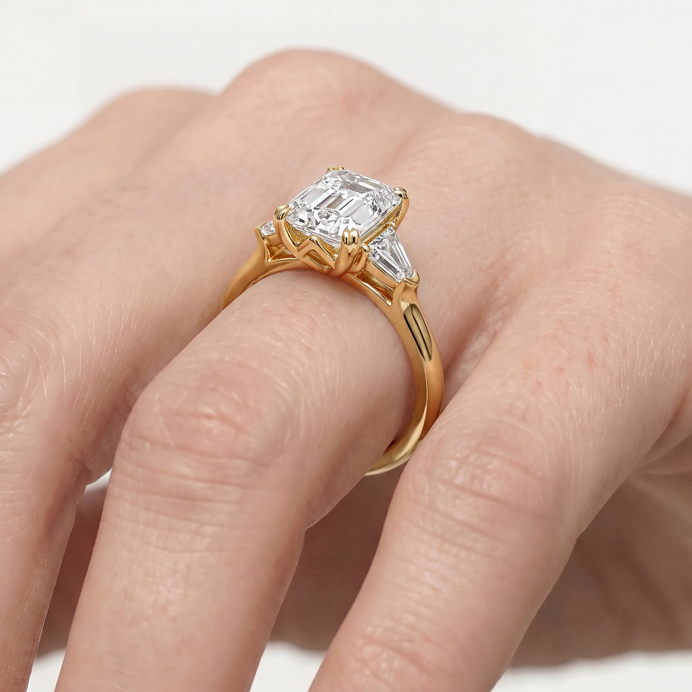 Radiant Cut Elegance Trillion Three Stone Engagement Ring with Lab Grown Diamond in 14KT Yellow Gold view 3
