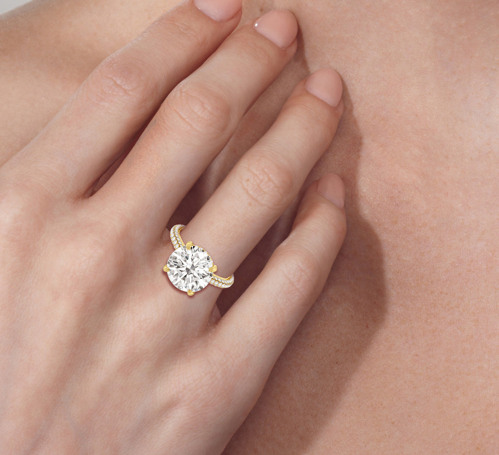 Emerald Cut Elegance Diamond Studded Gallery Hidden Halo Engagement Ring (E+ VVS+) with Lab Grown Diamond in 14KT Platinum view 4
