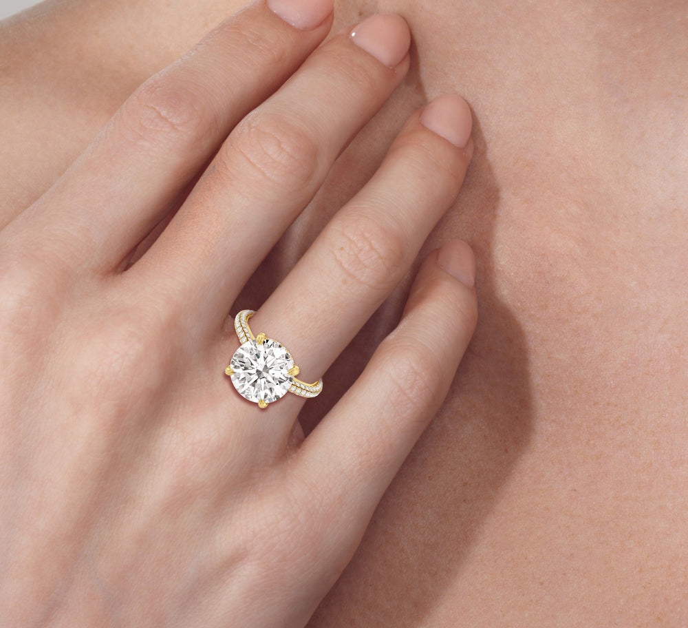 Model Wearing 6.09ct Round Windsor Engagement Ring view