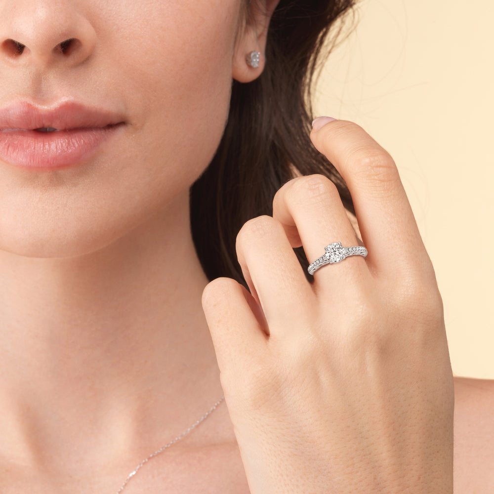 Model Wearing Galleria Braided Peekaboo Engagement Ring view