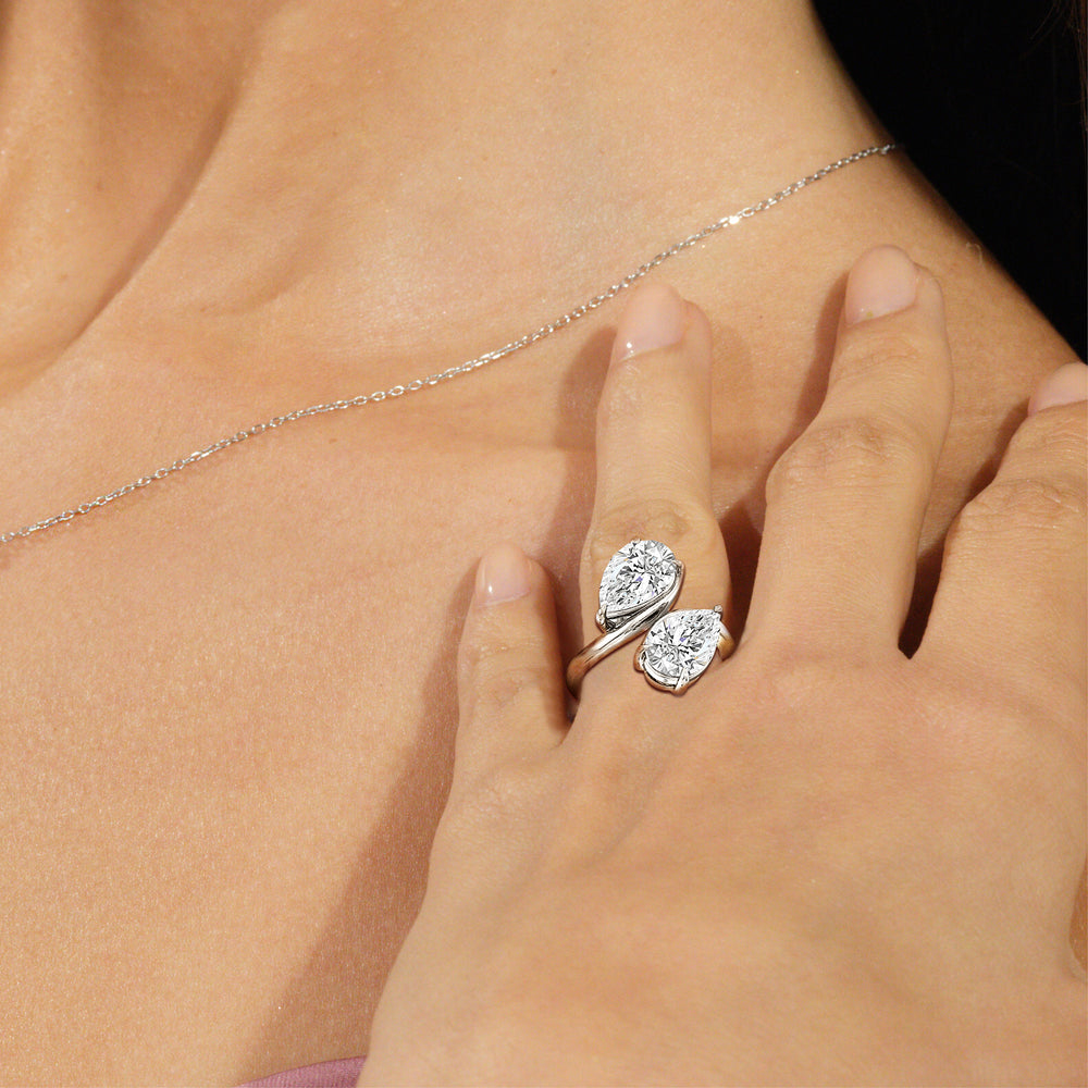 Model Wearing Twin Diamond Bypass Toi et Moi Engagement Ring with Lab Grown Diamond view