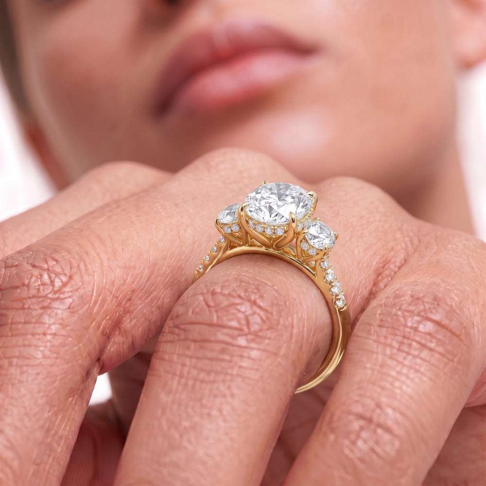 Brilliant Trio Cathedral Ring with Round Cut Diamond in 14KT Yellow Gold view 3

