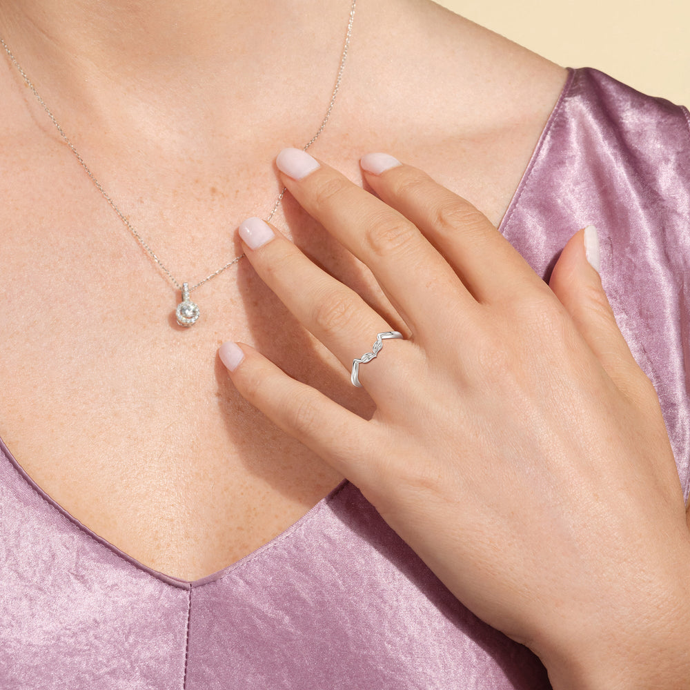 Model Wearing Garden Vine Wedding Band view