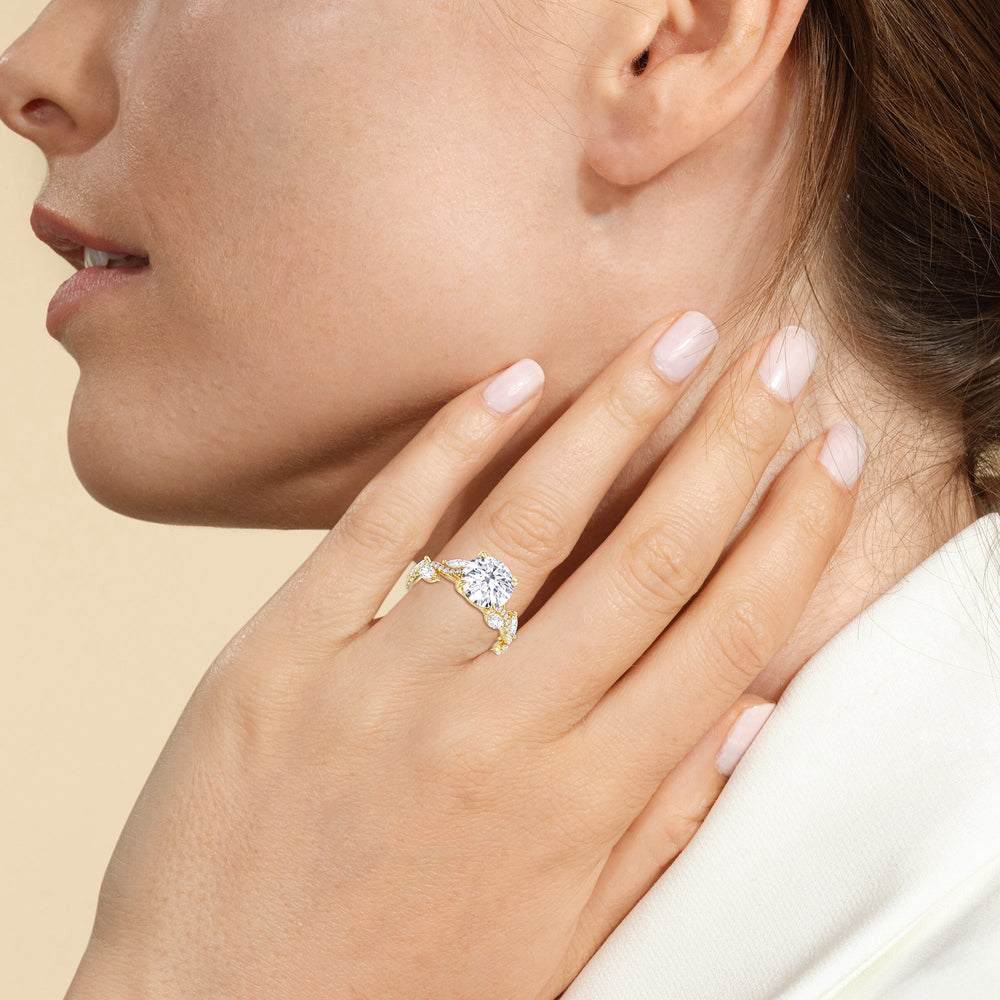 Rustic Vine Split Shank Engagement Ring with Round Cut Diamond in 14KT Rose Gold view 2
