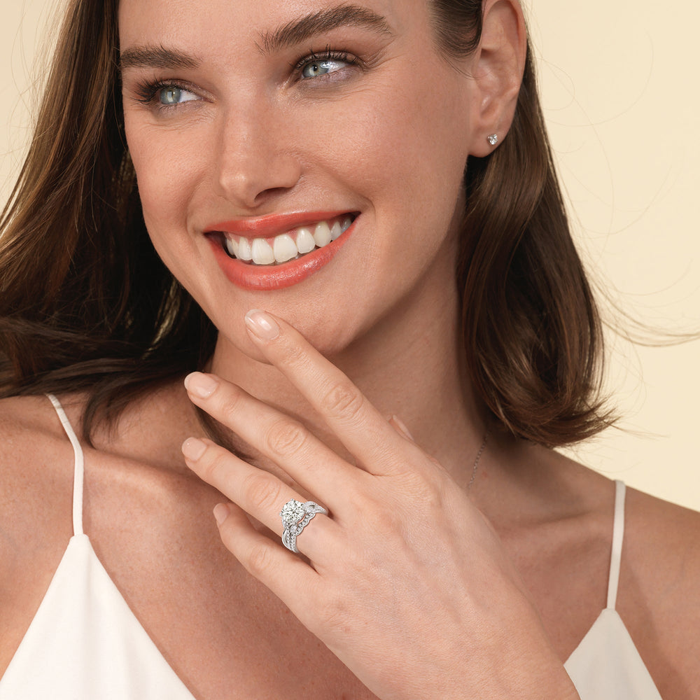 Model Wearing Winding Vine Diamond Wedding Band view