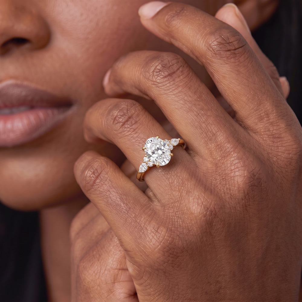 Fine Trio Cluster Engagement Ring with Round Cut Diamond in 14KT Yellow Gold view 3
