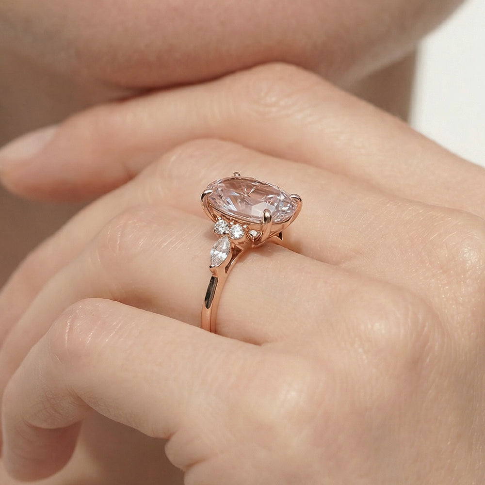 Fine Trio Cluster Engagement Ring with Radiant Cut Diamond in 14KT Rose Gold view 3
