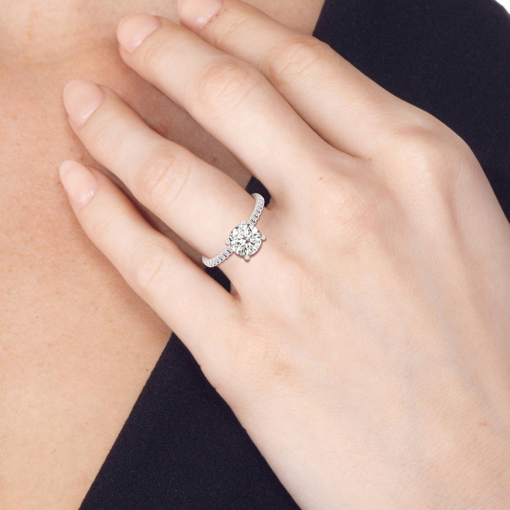 Model Wearing Fine Vela Classic Pave Diamond Engagement Ring view