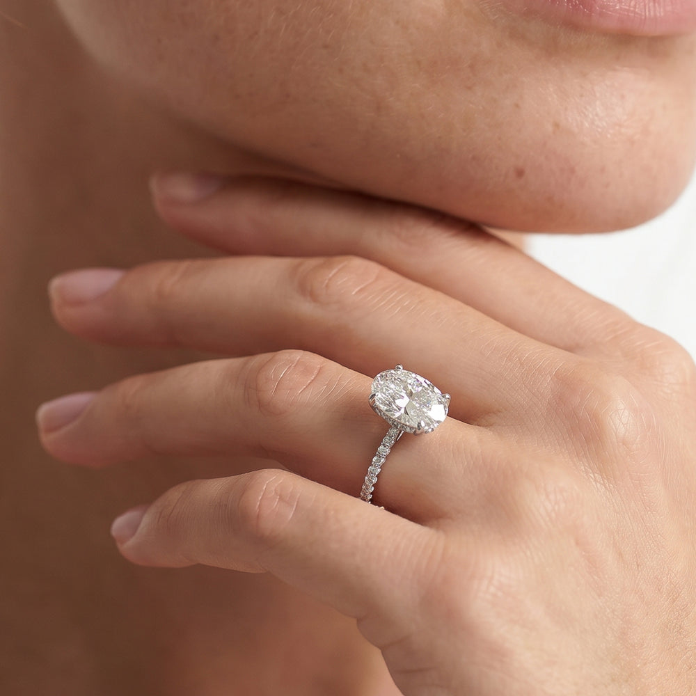 Cushion Cut Fine Vela Classic Pave Diamond Engagement Ring with Lab Grown Diamond in 14KT Platinum view 2
