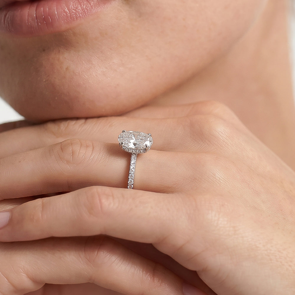 Radiant Cut Fine Vela Classic Pave Diamond Engagement Ring with Lab Grown Diamond in 14KT Yellow Gold view 3

