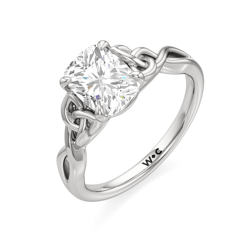 Fine Vintage Celtic Entwined Trinity Knot Engagement Ring with Elongated Cushion Cut Diamond in 14KT Platinum view 3
