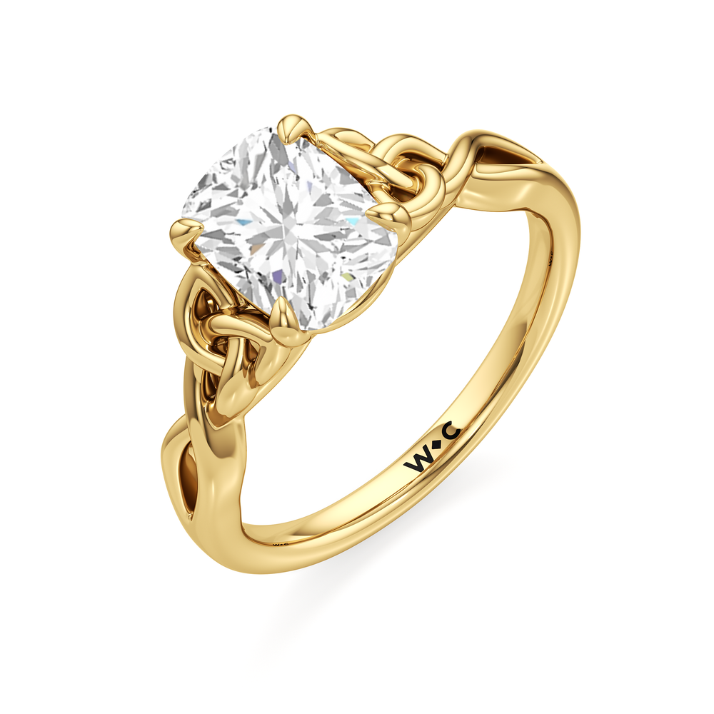 Fine Vintage Celtic Entwined Trinity Knot Engagement Ring with Elongated Cushion Cut Diamond in 14KT Yellow Gold view 3
