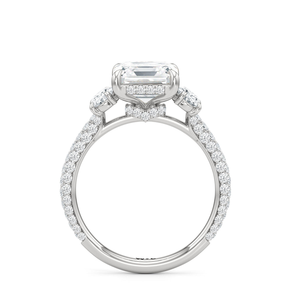 The Belle Three Stone Engagement Ring with Asscher Cut Diamond in 14KT Platinum view 2
