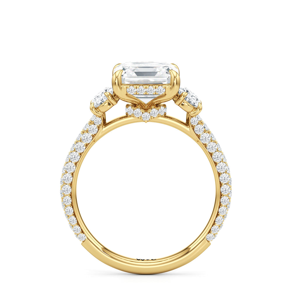 The Belle Three Stone Engagement Ring with Asscher Cut Diamond in 14KT Yellow Gold view 2
