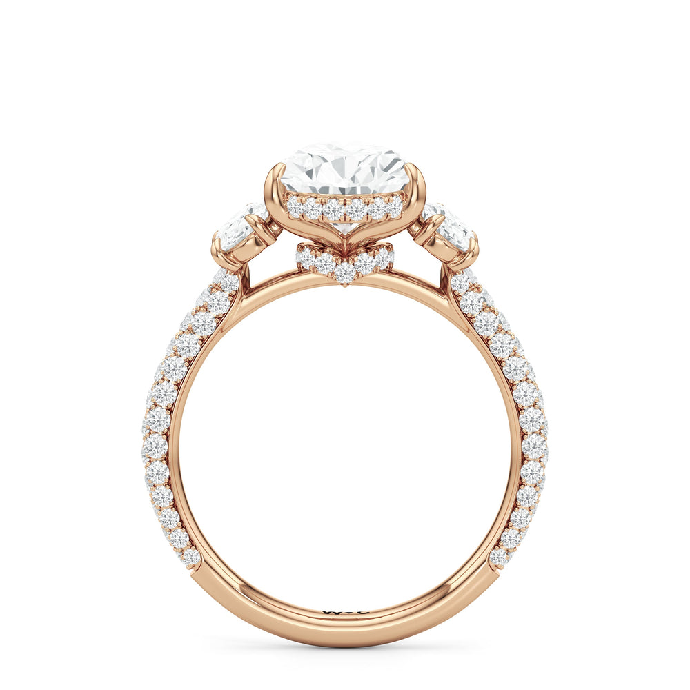 The Belle Three Stone Engagement Ring with Pear Cut Diamond in 14KT Rose Gold view 2

