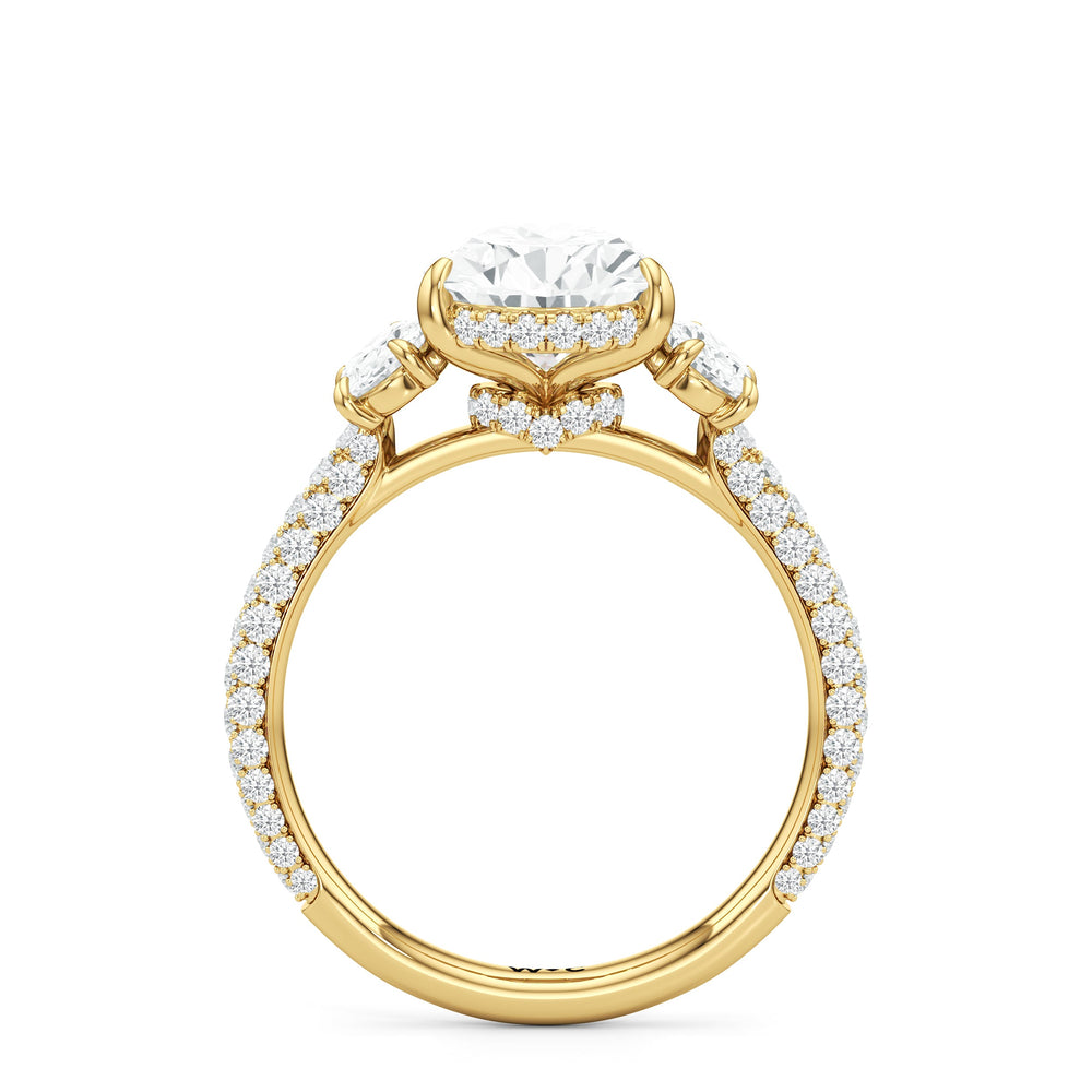 The Belle Three Stone Engagement Ring with Pear Cut Diamond in 14KT Yellow Gold view 2

